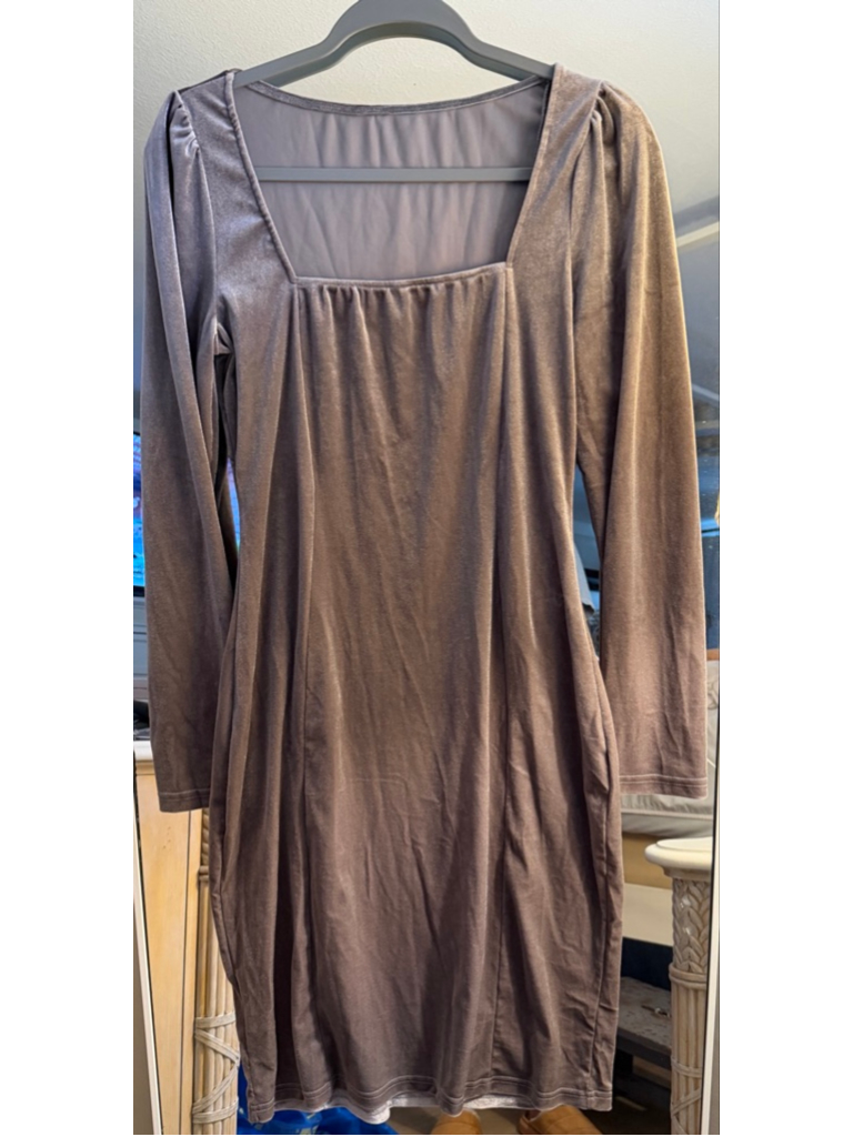 New Velvet Long Sleeve Square Neck Bodycon Cocktail Party Mini Dress Xl